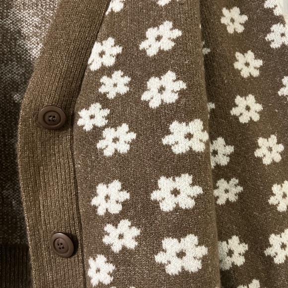 brown floral button down sweater - Picture 3 of 5